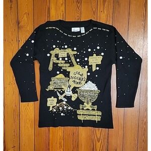 Sandy Vintage 80s Medium Black Gold Digger Casino Grannycore Sweater Tunic XL
